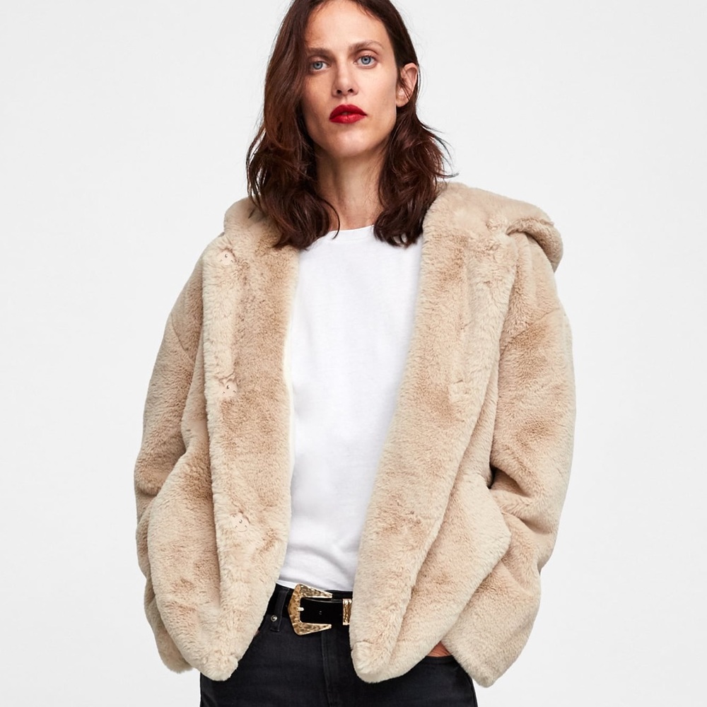Zara Faux Fur Jacket with hood
